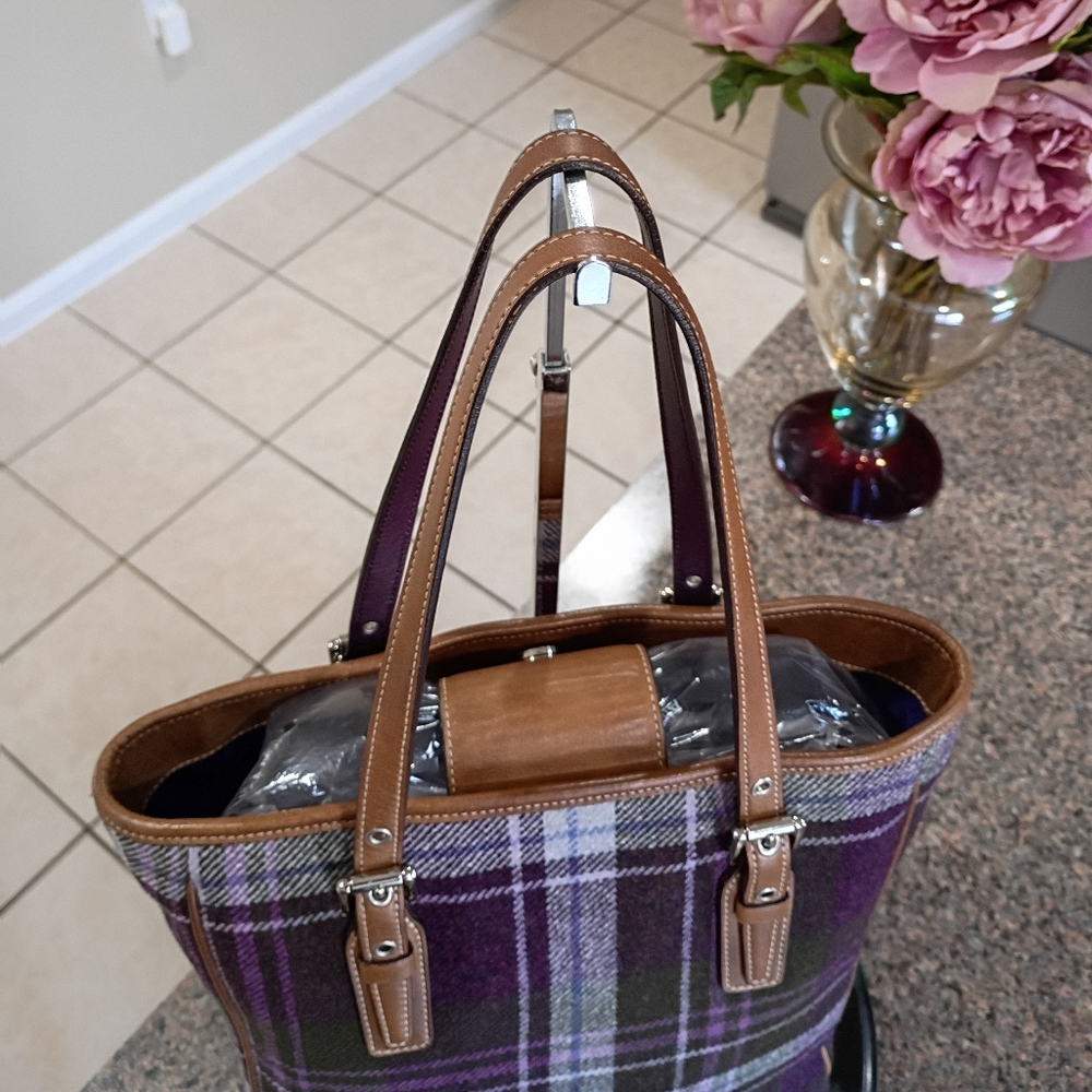 Coach Wool Plaid Purple Tote - Picture 10 of 16